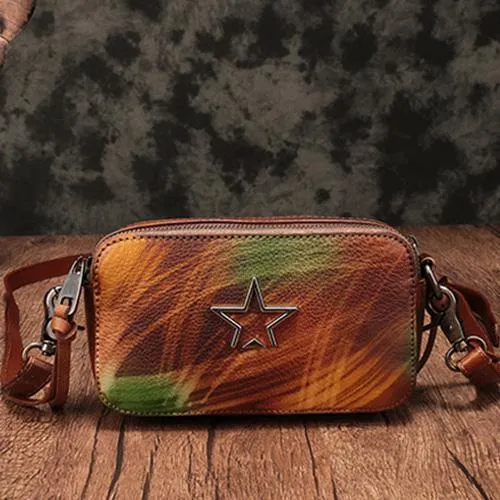 Vintage Red Leather Womens Clutch Side Purse Small Cube Shoulder Bag Leather Purse Crossbody Bags
