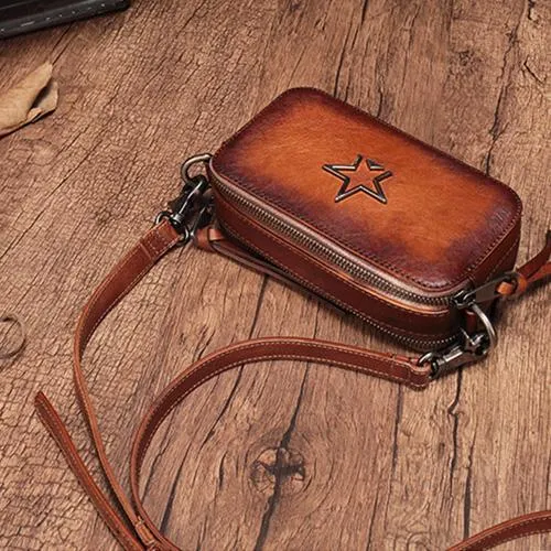 Vintage Red Leather Womens Clutch Side Purse Small Cube Shoulder Bag Leather Purse Crossbody Bags