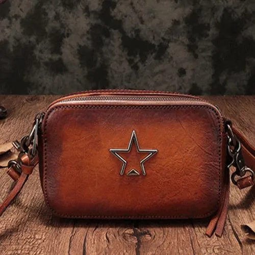 Vintage Red Leather Womens Clutch Side Purse Small Cube Shoulder Bag Leather Purse Crossbody Bags
