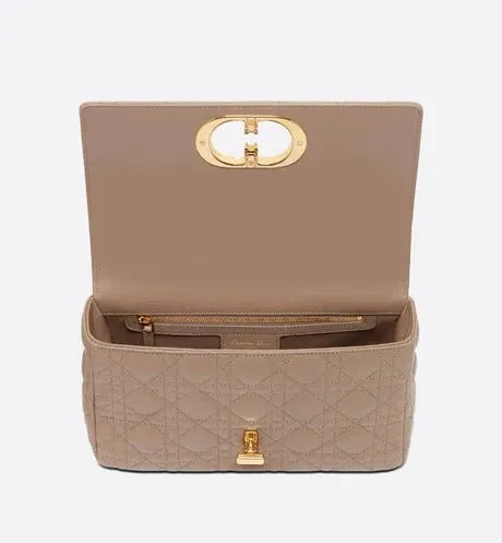Warm Taupe Supple Cannage Calfskin Medium Caro Bag Leather Shoulder Bag for Women