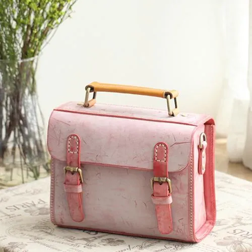 Womens Leather Small Satchel Shoulder Bag Waxed Leather Cambridge Small Satchel Handbag Purse for Women
