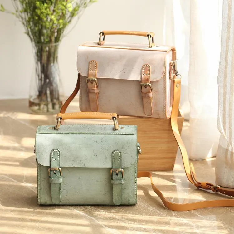 Womens Leather Small Satchel Shoulder Bag Waxed Leather Cambridge Small Satchel Handbag Purse for Women