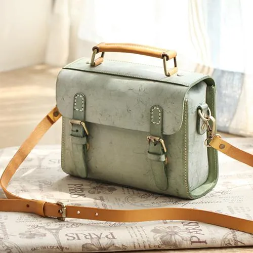 Womens Leather Small Satchel Shoulder Bag Waxed Leather Cambridge Small Satchel Handbag Purse for Women