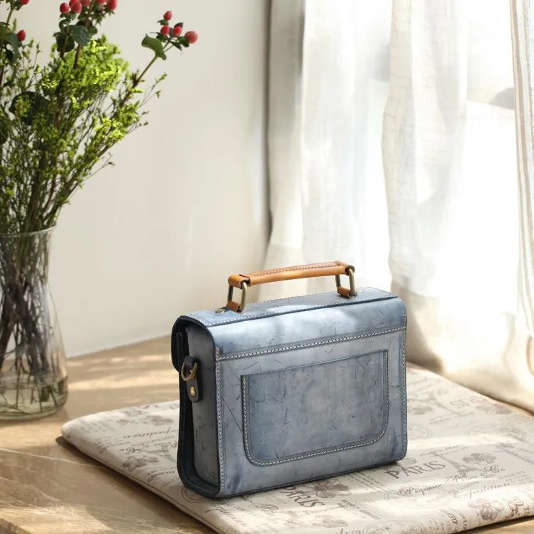 Womens Leather Small Satchel Shoulder Bag Waxed Leather Cambridge Small Satchel Handbag Purse for Women