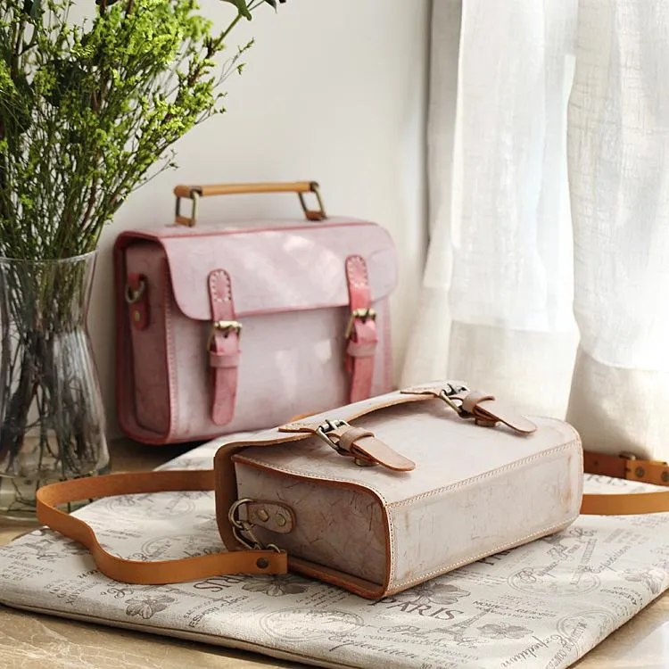 Womens Leather Small Satchel Shoulder Bag Waxed Leather Cambridge Small Satchel Handbag Purse for Women