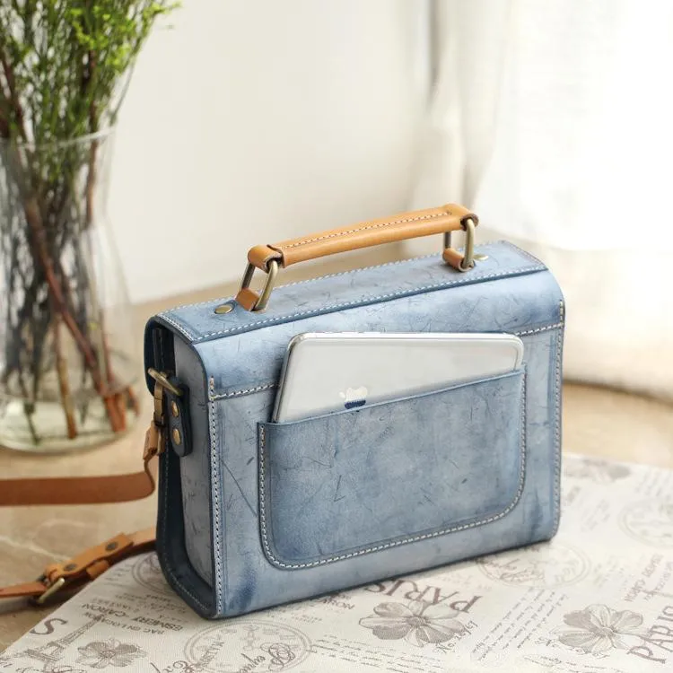 Womens Leather Small Satchel Shoulder Bag Waxed Leather Cambridge Small Satchel Handbag Purse for Women