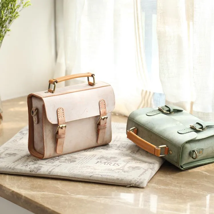 Womens Leather Small Satchel Shoulder Bag Waxed Leather Cambridge Small Satchel Handbag Purse for Women