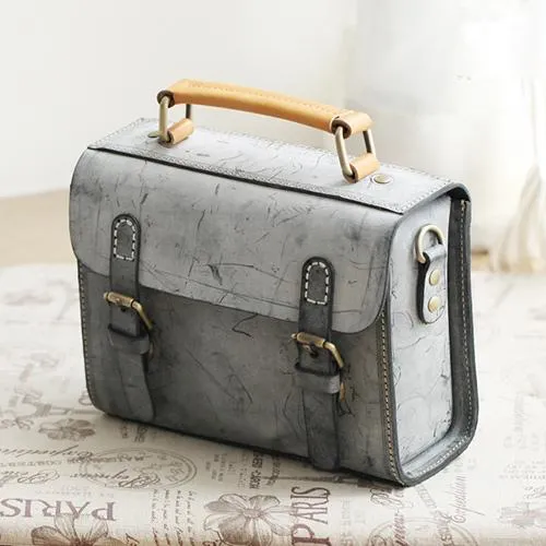 Womens Leather Small Satchel Shoulder Bag Waxed Leather Cambridge Small Satchel Handbag Purse for Women