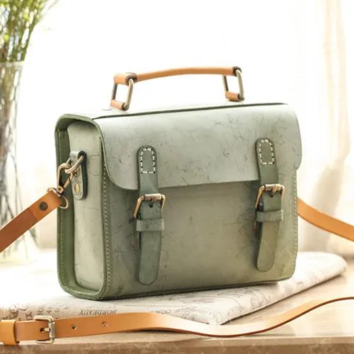 Womens Leather Small Satchel Shoulder Bag Waxed Leather Cambridge Small Satchel Handbag Purse for Women