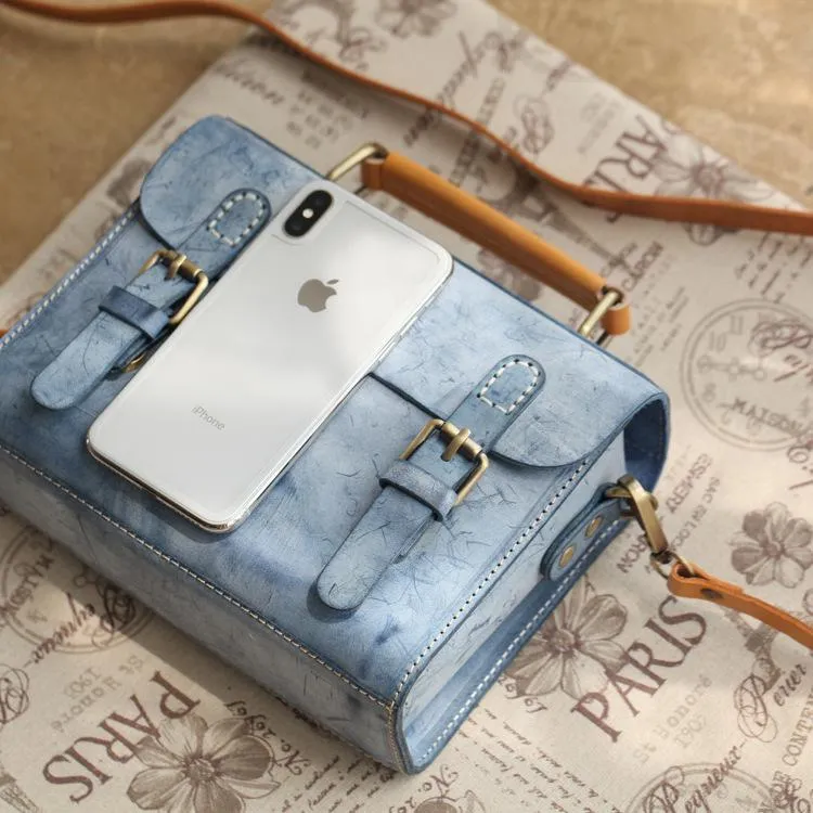 Womens Leather Small Satchel Shoulder Bag Waxed Leather Cambridge Small Satchel Handbag Purse for Women