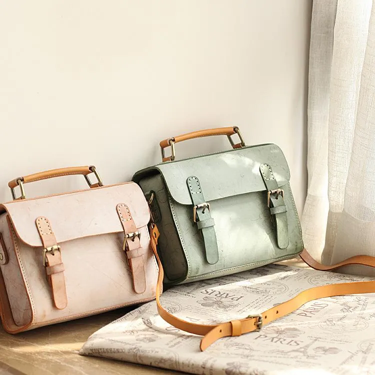 Womens Leather Small Satchel Shoulder Bag Waxed Leather Cambridge Small Satchel Handbag Purse for Women