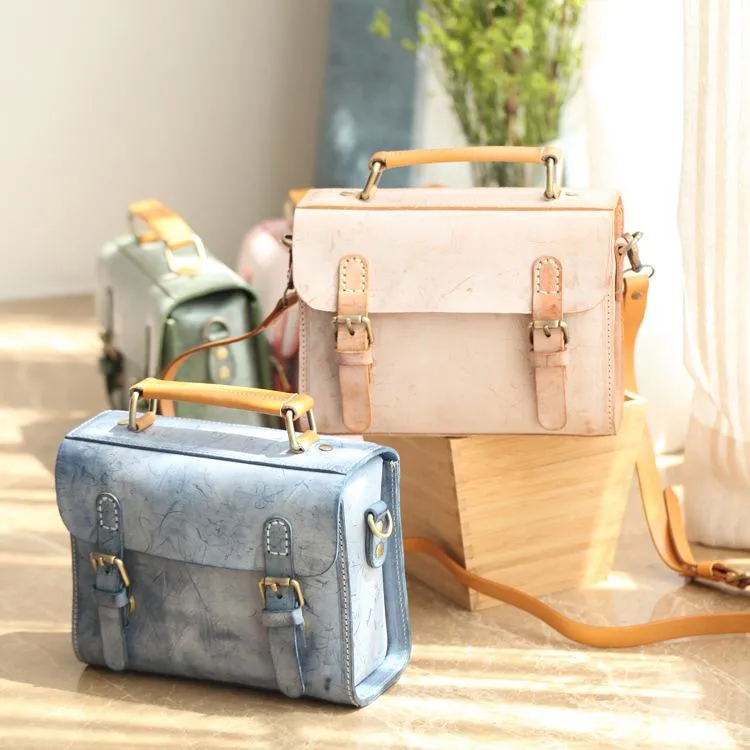Womens Leather Small Satchel Shoulder Bag Waxed Leather Cambridge Small Satchel Handbag Purse for Women