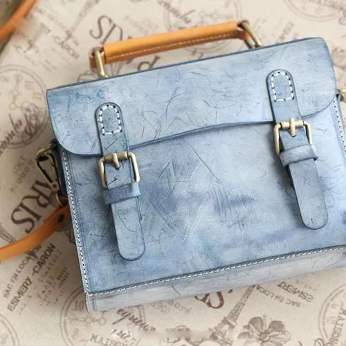 Womens Leather Small Satchel Shoulder Bag Waxed Leather Cambridge Small Satchel Handbag Purse for Women