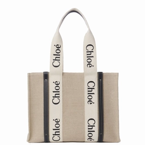 Woody Tote Medium Linen, Full Blue