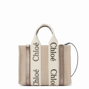 Woody Tote Small Strap Linen, Metallic Grey