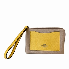 Wristlet Designer By Coach In Tan & Yellow, Size:Small
