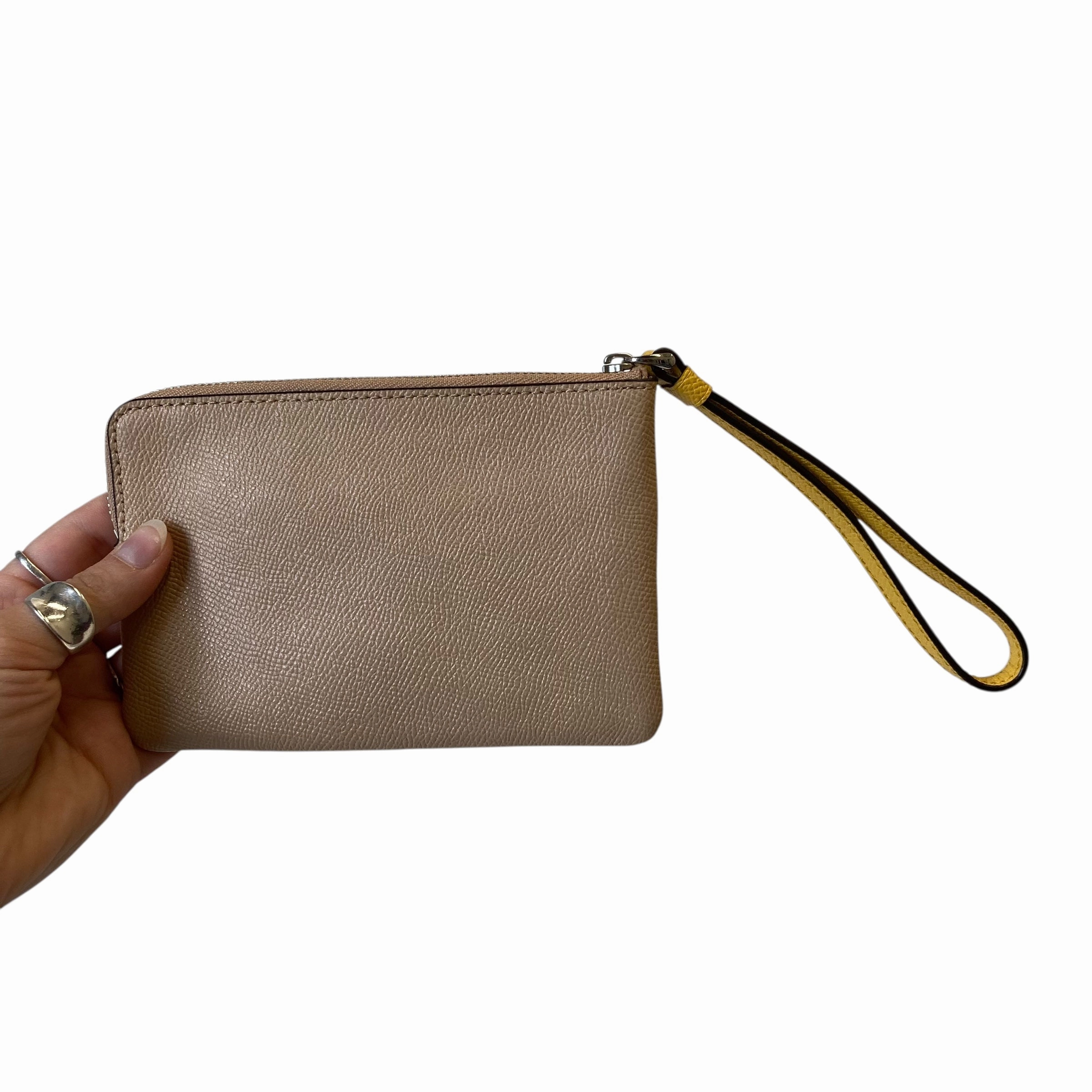 Wristlet Designer By Coach In Tan & Yellow, Size:Small