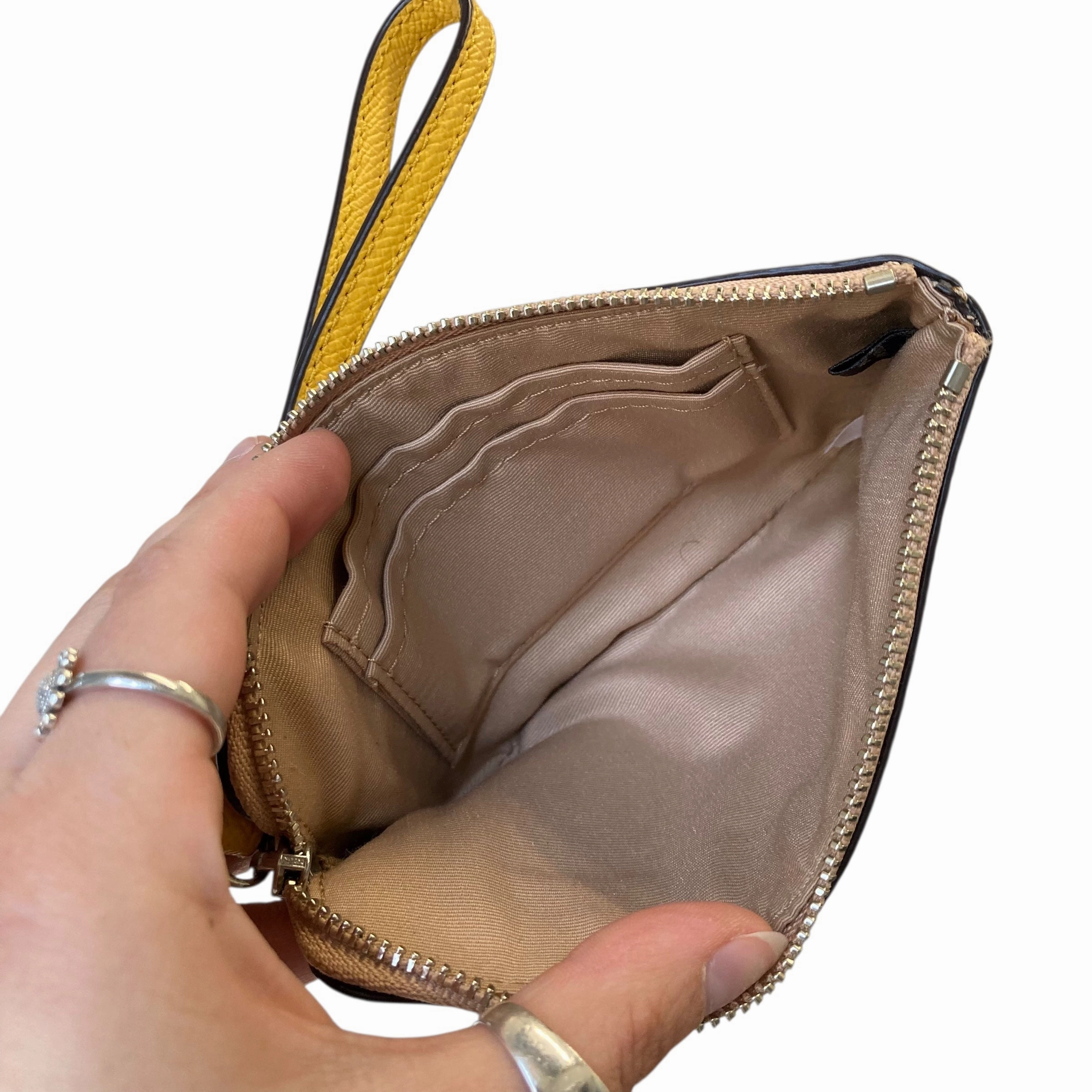 Wristlet Designer By Coach In Tan & Yellow, Size:Small